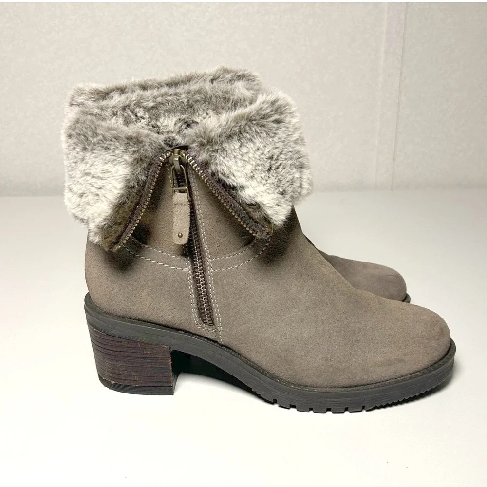 Vintage foundry women's Jeanette leather suede boots olive faux fur lined size 9 - Picture 5 of 10